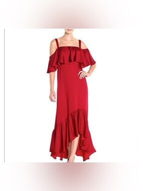 Jill Stuart Red Cold-Shoulder Ruffle Maxi Gown Mac Duggal Adrianna Papell Lulus